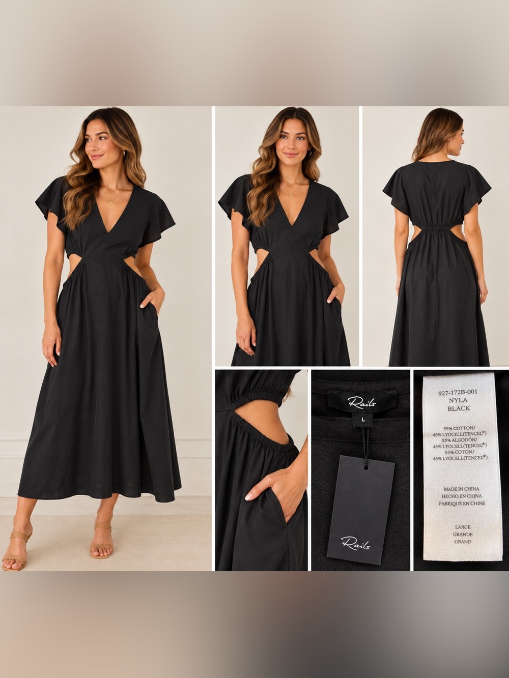 Rails Nyla Black Cutout Dress Size Large NWT Cotton Tencel $218